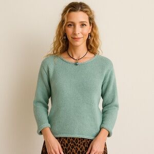 CHARTER CLUB Pastel Teal Rolled Hem Vintage Sweater Medium Soft Knit 90s Style